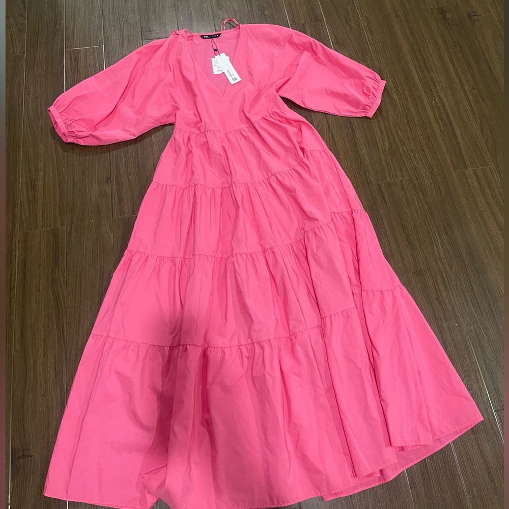 Zara new sleeve poplin pink dress - Picture 2 of 6